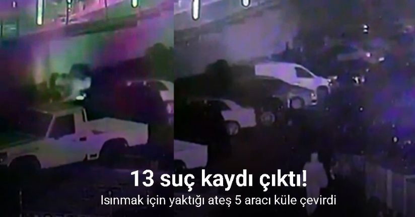 Isınmak için yaktığı ateş 5 aracı küle çevirdi