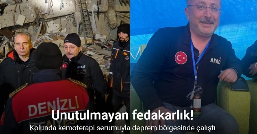 Unutulmayan fedakarlık: Kolunda kemoterapi serumuyla deprem bölgesinde çalıştı