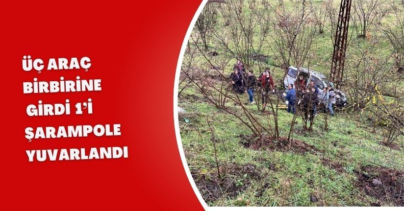 Üç araç birbirine girdi; 1’i şarampole yuvarlandı