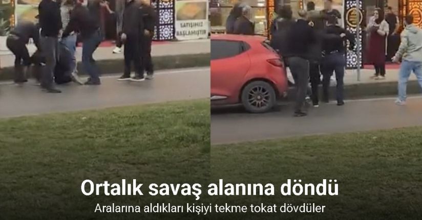 Aralarına aldıkları kişiyi tekme tokat dövdüler: O anlar kamerada