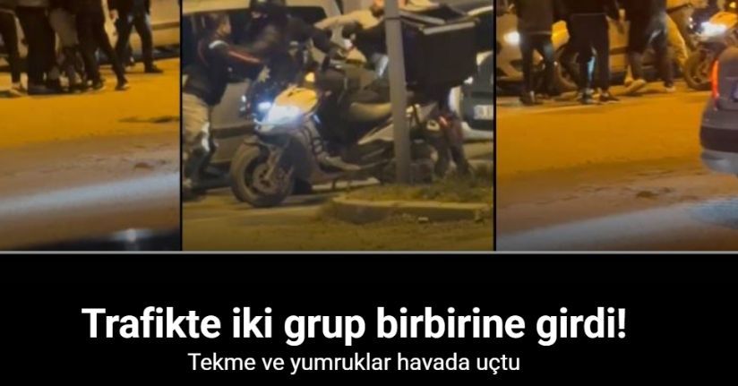 Trafikte tekmeli yumruklu kavga kamerada