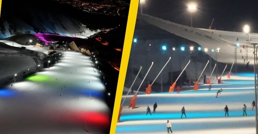 Palandöken'de iftar sonrası rengarenk pistlerde kayak