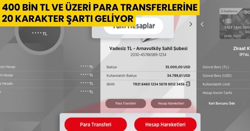 400 Bin TL ve Üzeri Para Transferlerine “20 Karakter” Şartı Geliyor