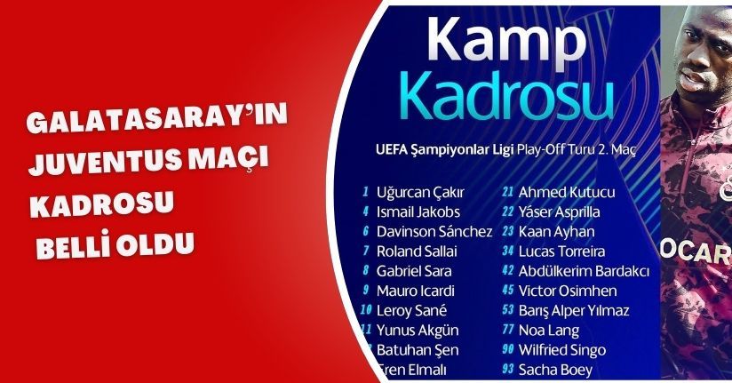 Galatasaray’ın Juventus maçı kadrosu belli oldu
