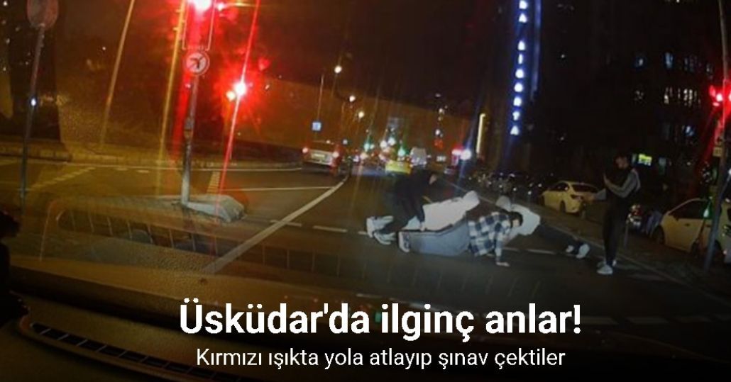 Kırmızı ışıkta yola atlayıp şınav çektiler