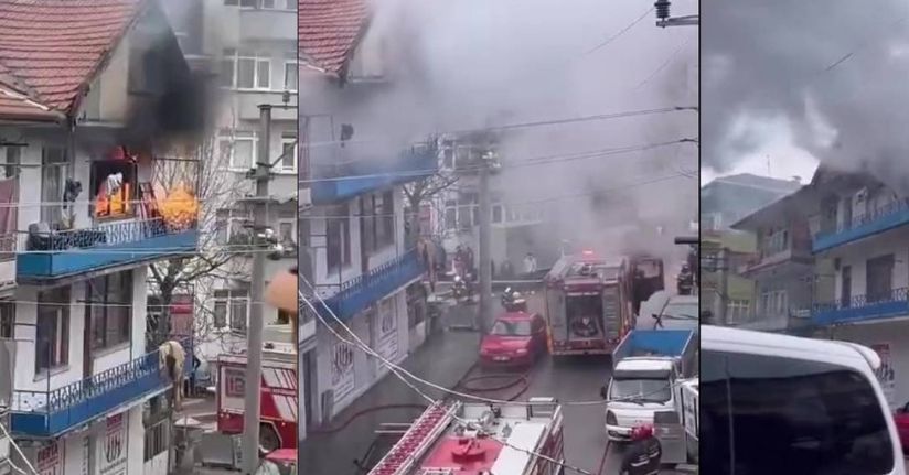 Evde çıkan yangında elektrik kabloları patladı