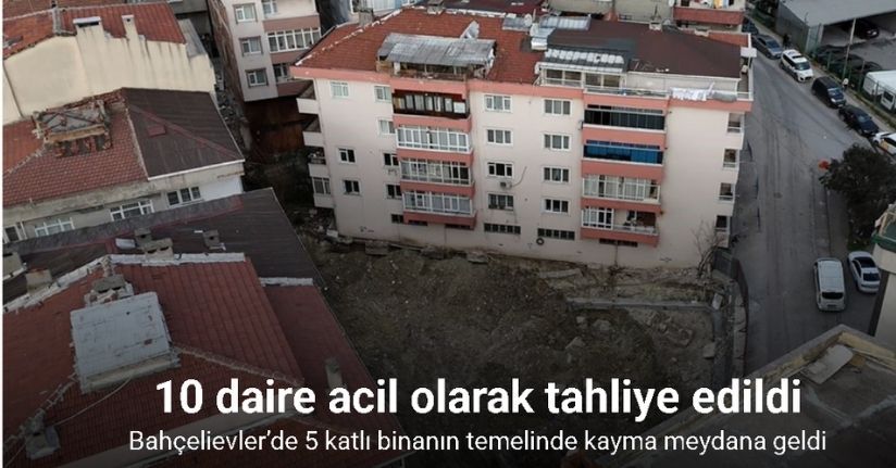 Bahçelievler’de temeli kayan bina havadan görüntülendi