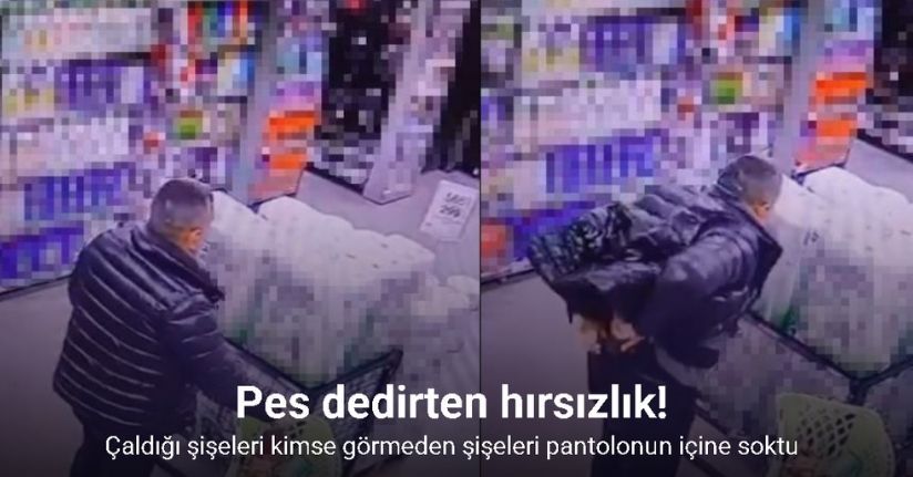 Marketten alkol çaldı, kimse görmeden şişeleri pantolonun içine soktu