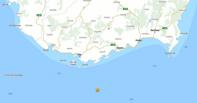 Kaş açıklarında 3.8 büyüklüğünde deprem meydana geldi