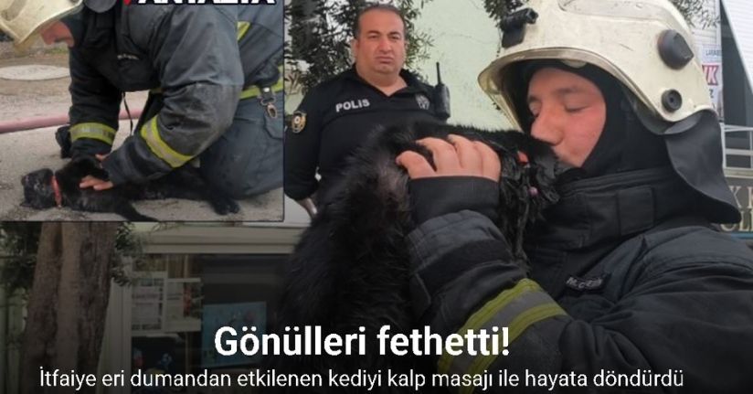 İtfaiye eri yangında dumandan etkilenen kediyi kalp masajı ile hayata döndürdü