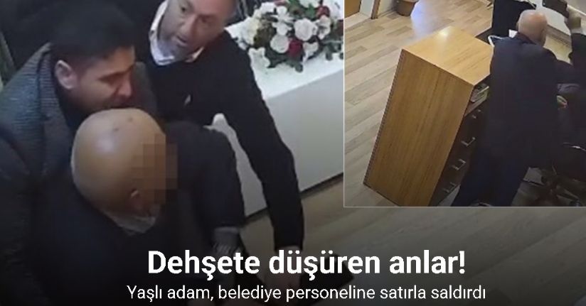 Belediye personeline satırla saldırı anı kamerada