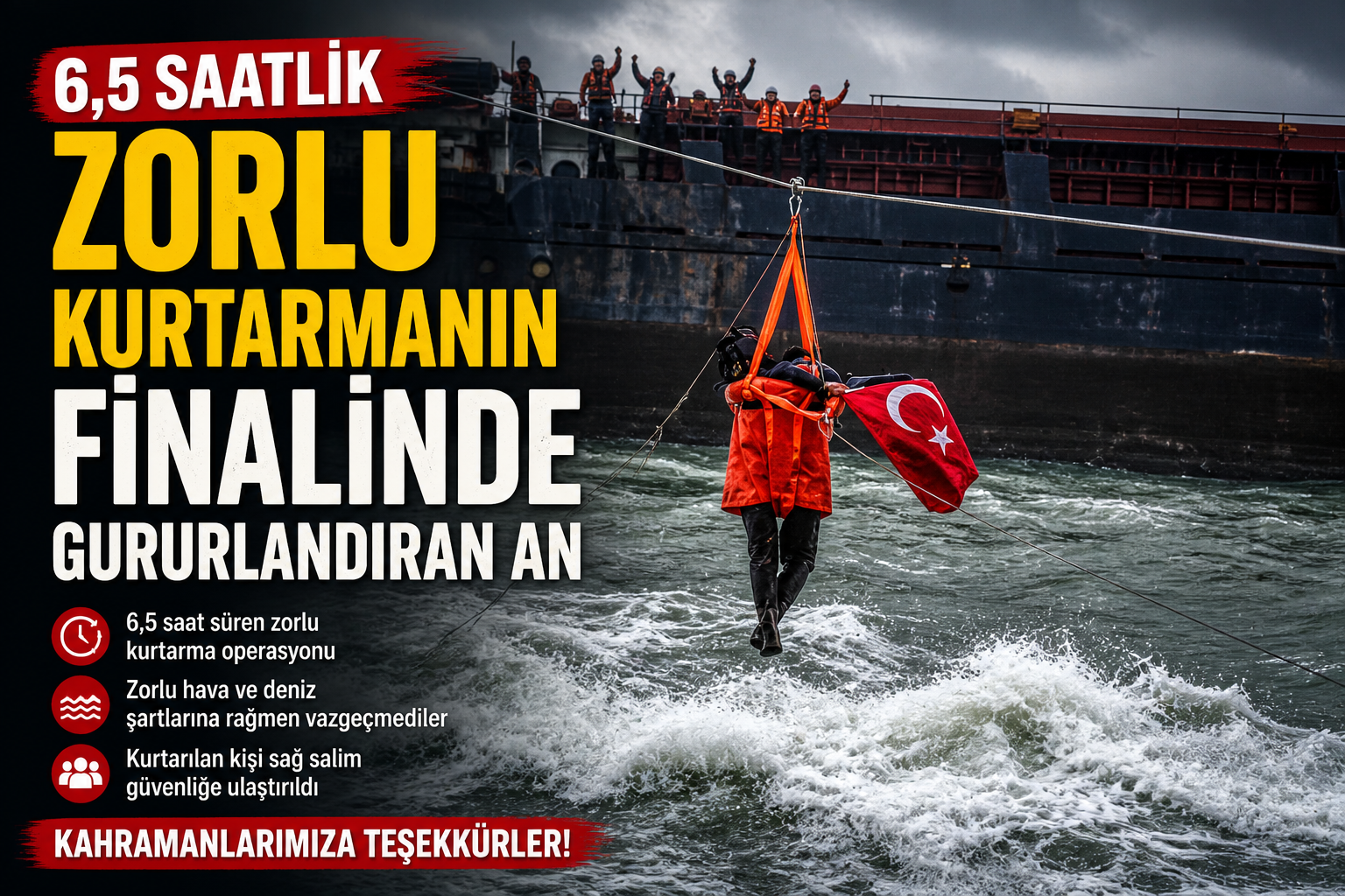 6,5 saatlik zorlu kurtarmanın finalinde gururlandıran an
