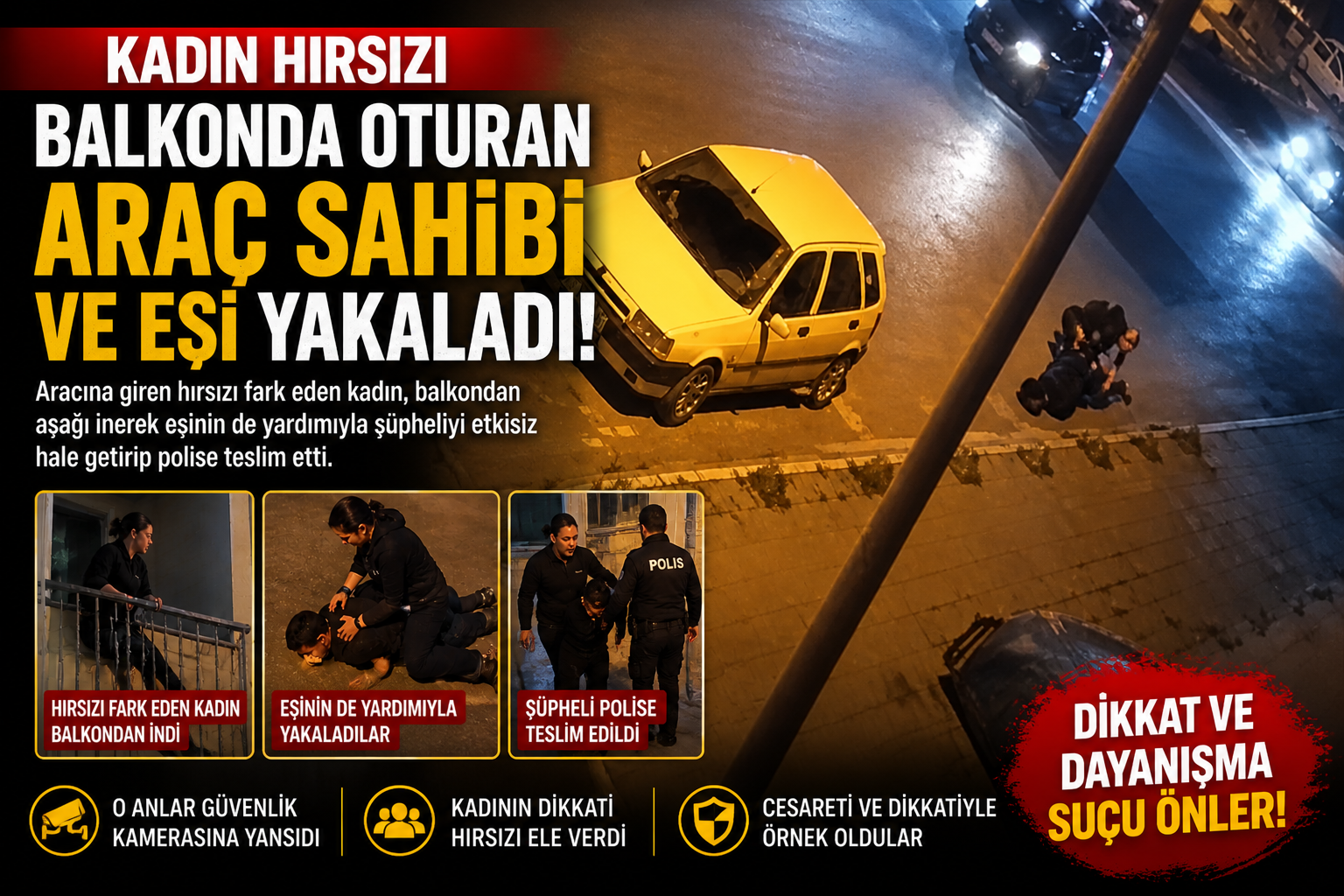 Balkonda otururken otomobiline giren hırsızı fark edip, yakaladı