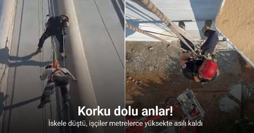 İskele düştü işçiler halatta asılı kaldı
