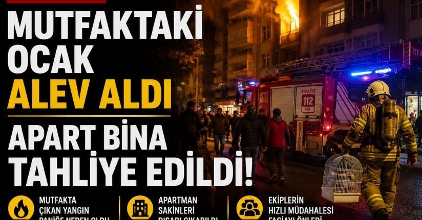 Mutfaktaki ocak alev aldı, apart bina tahliye edildi