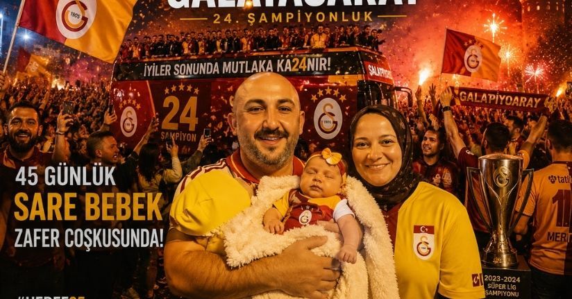 45 günlük Sare bebek, Galatasaray’ın şampiyonluk kutlamasında