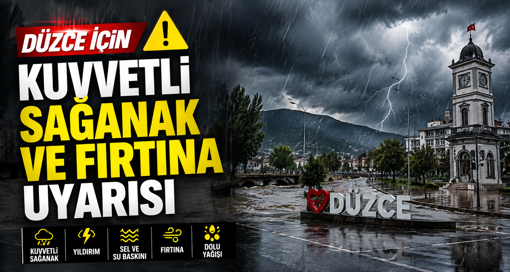 Düzce İçin Kuvvetli Sağanak ve Fırtına Uyarısı