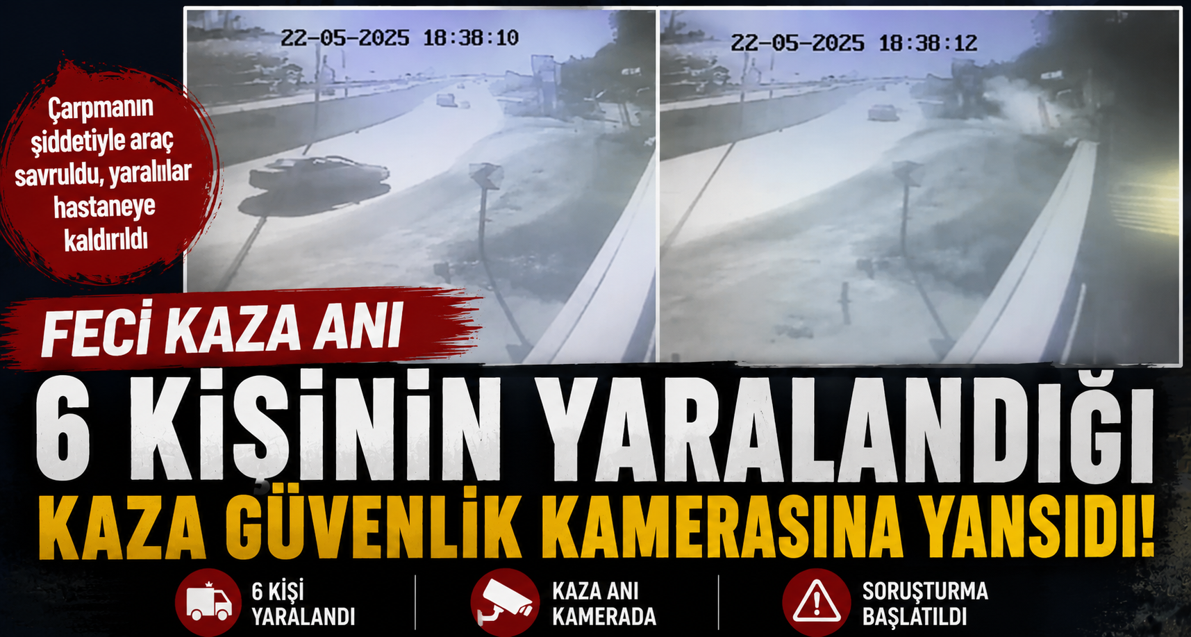 6 Kişinin Yaralandığı Kaza Güvenlik Kamerasına Yansıdı