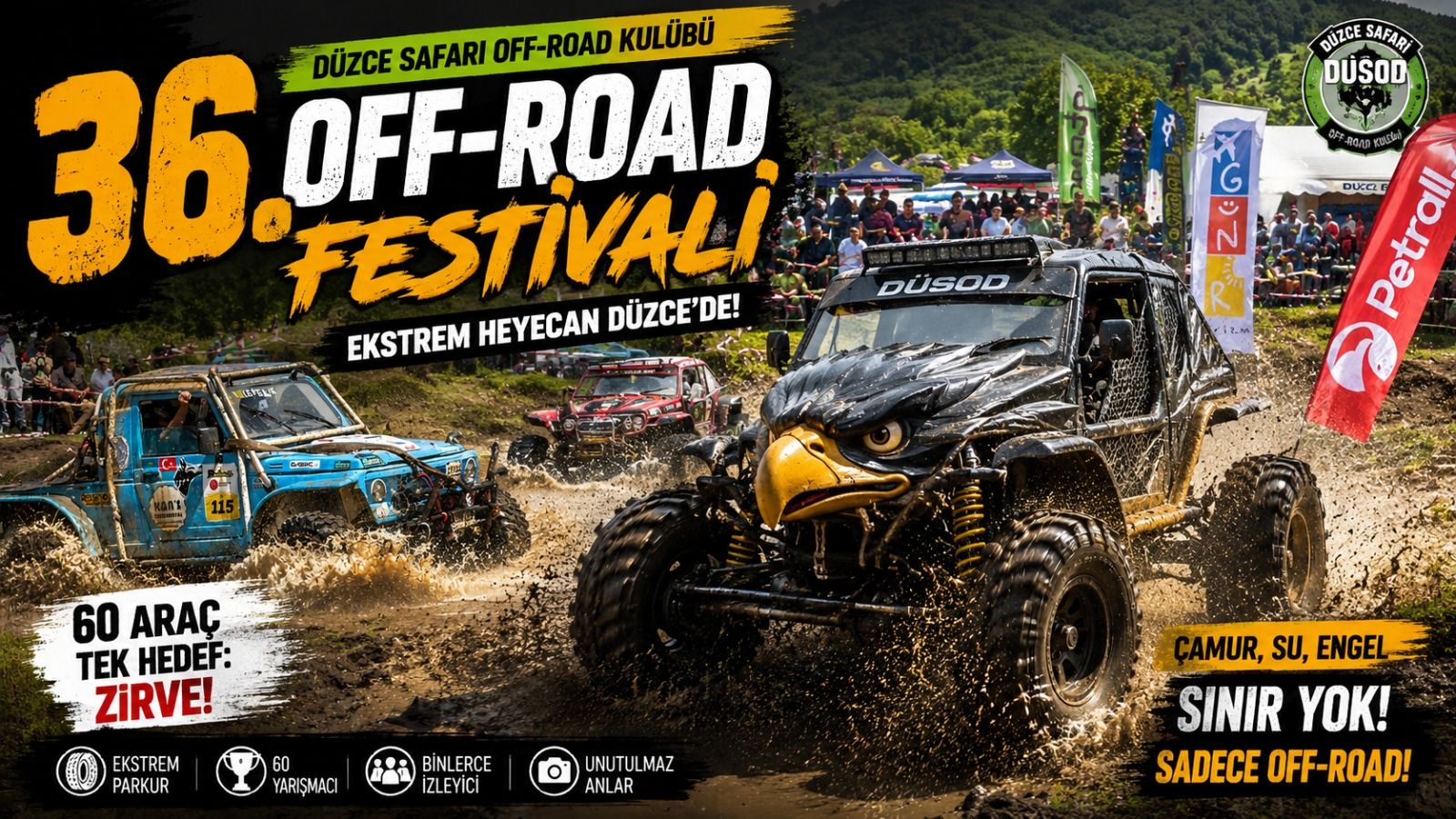 Düzce’de Off-Road Festivali Nefes Kesti: 60 Araç Zorlu Parkurda Yarıştı