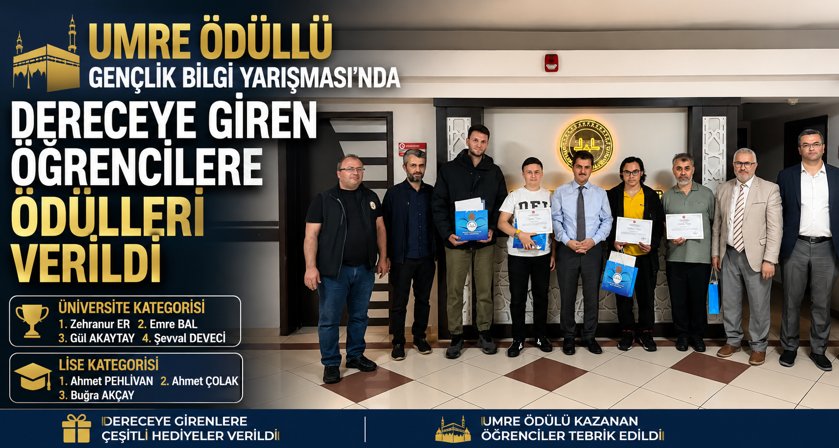 Umre Ödüllü Gençlik Bilgi Yarışması’nda Dereceye Giren Öğrencilere Ödülleri Verildi