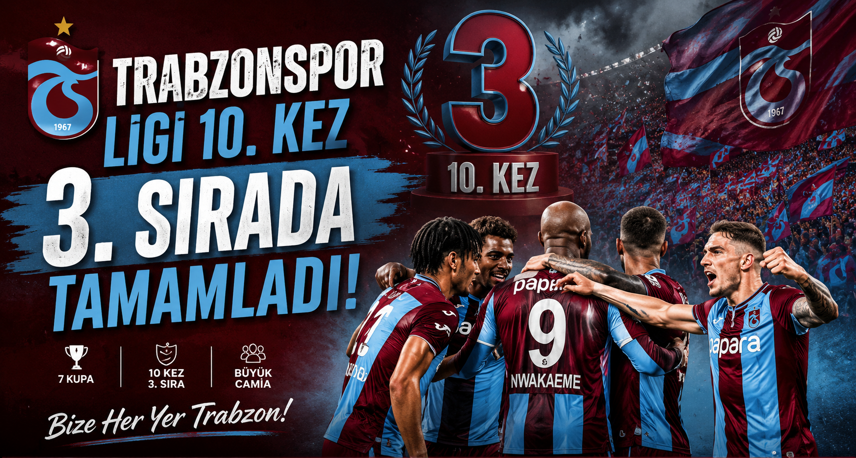 Trabzonspor ligi 10. kez 3. sırada tamamladı