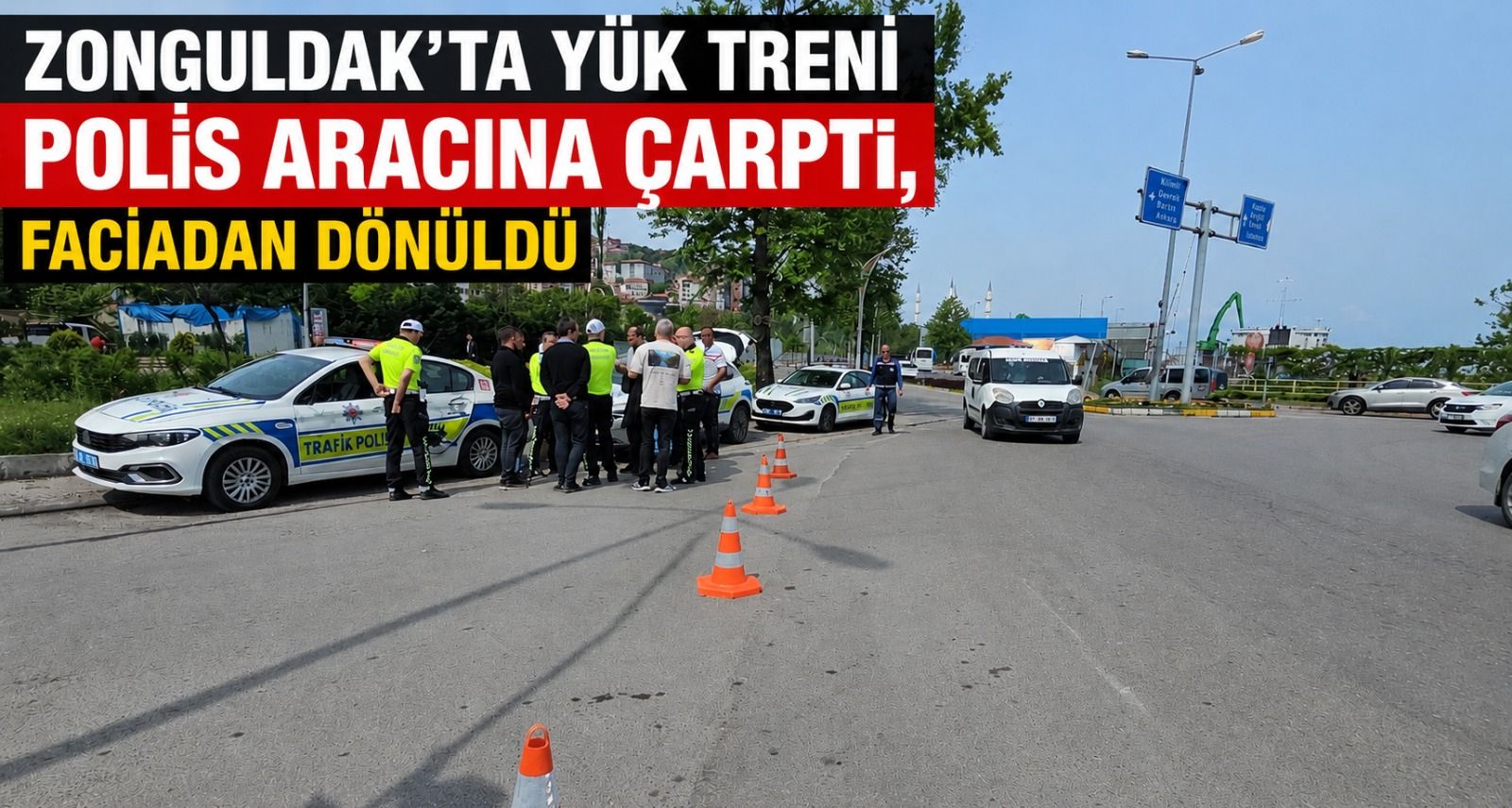Zonguldak’ta yük treni polis aracına çarptı, faciadan dönüldü