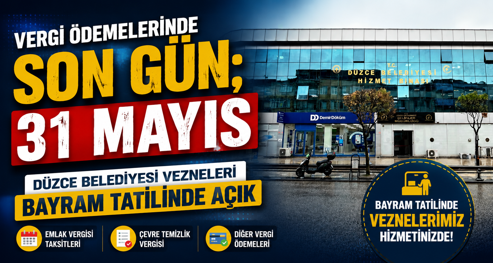 Düzce Belediyesi Vezneleri Bayram Tatilinde Açık