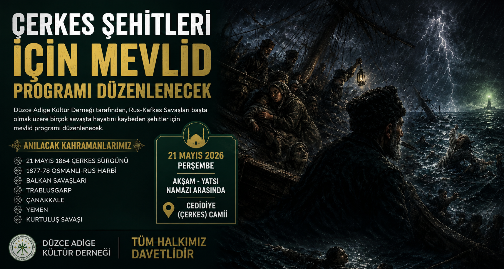 Çerkes Şehitleri İçin Mevlid Programı Düzenlenecek
