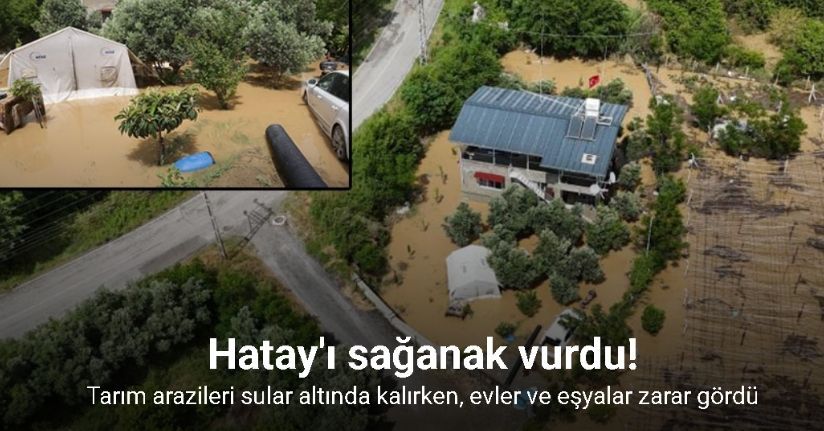 Defne’de tarım arazileri sular altında kalırken, evlerde eşyalar zarar gördü