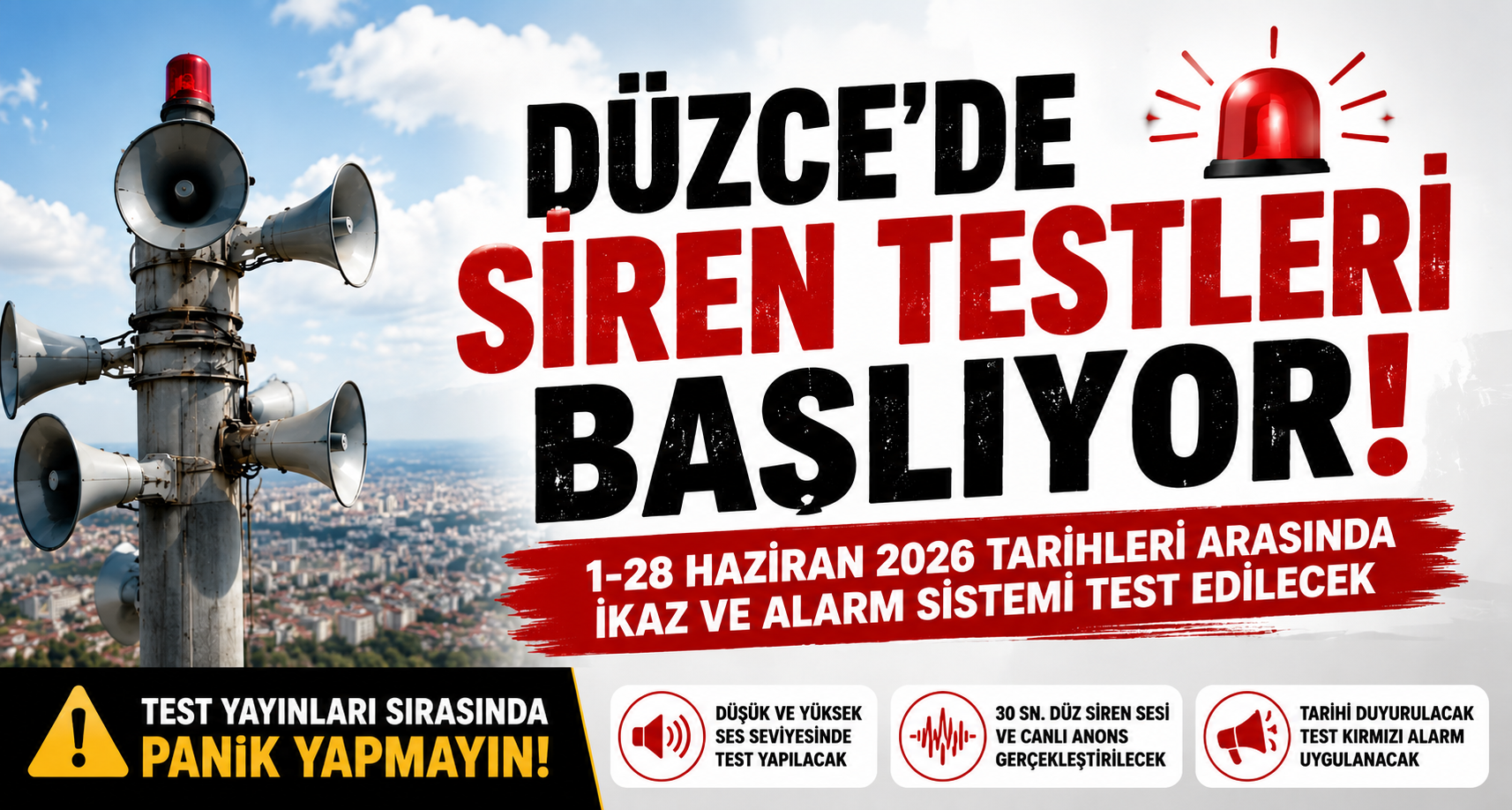 Düzce’de Siren Testleri Başlıyor: Vatandaşlara “Panik Yapmayın” Uyarısı