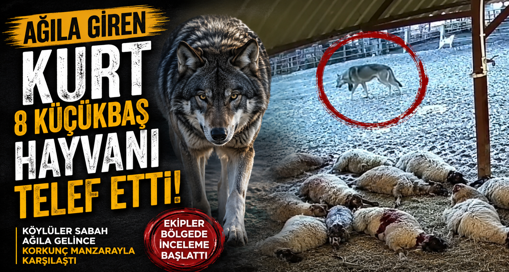 Ağıla giren kurt 8 küçükbaş hayvanı telef etti
