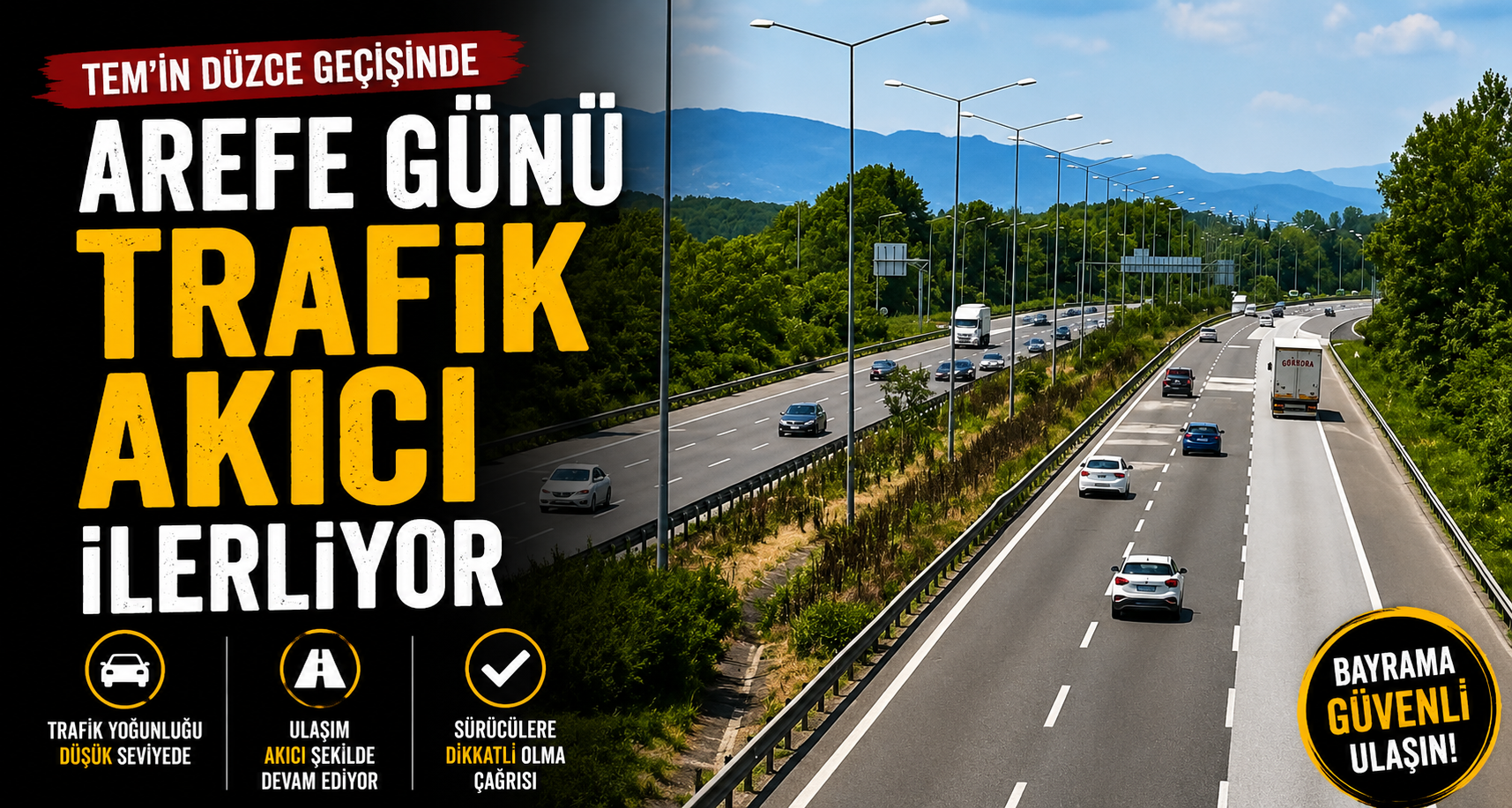 TEM’in Düzce geçişinde arefe günü trafik akıcı ilerliyor