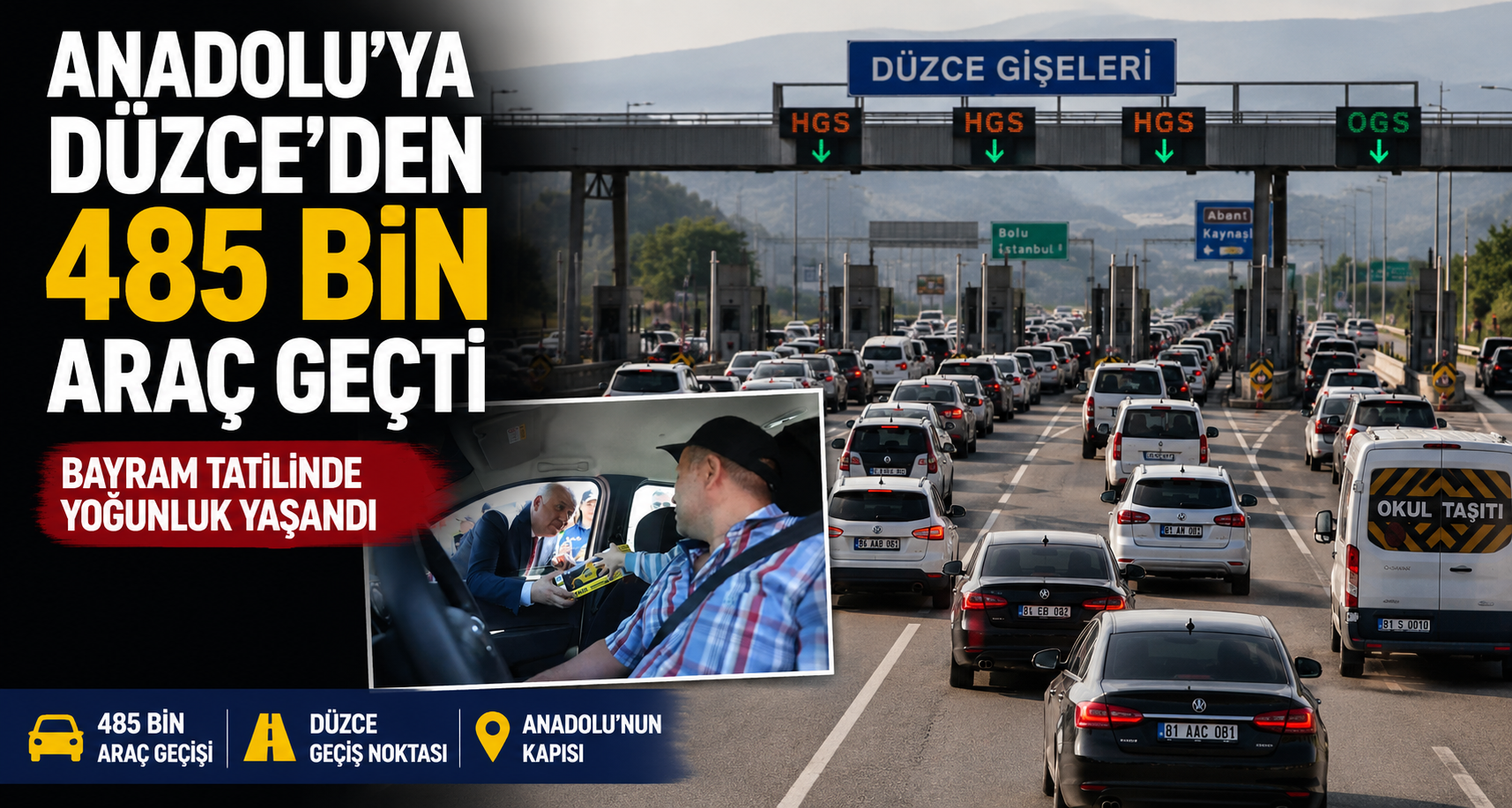 Anadolu’ya Düzce’den 485 bin araç geçti
