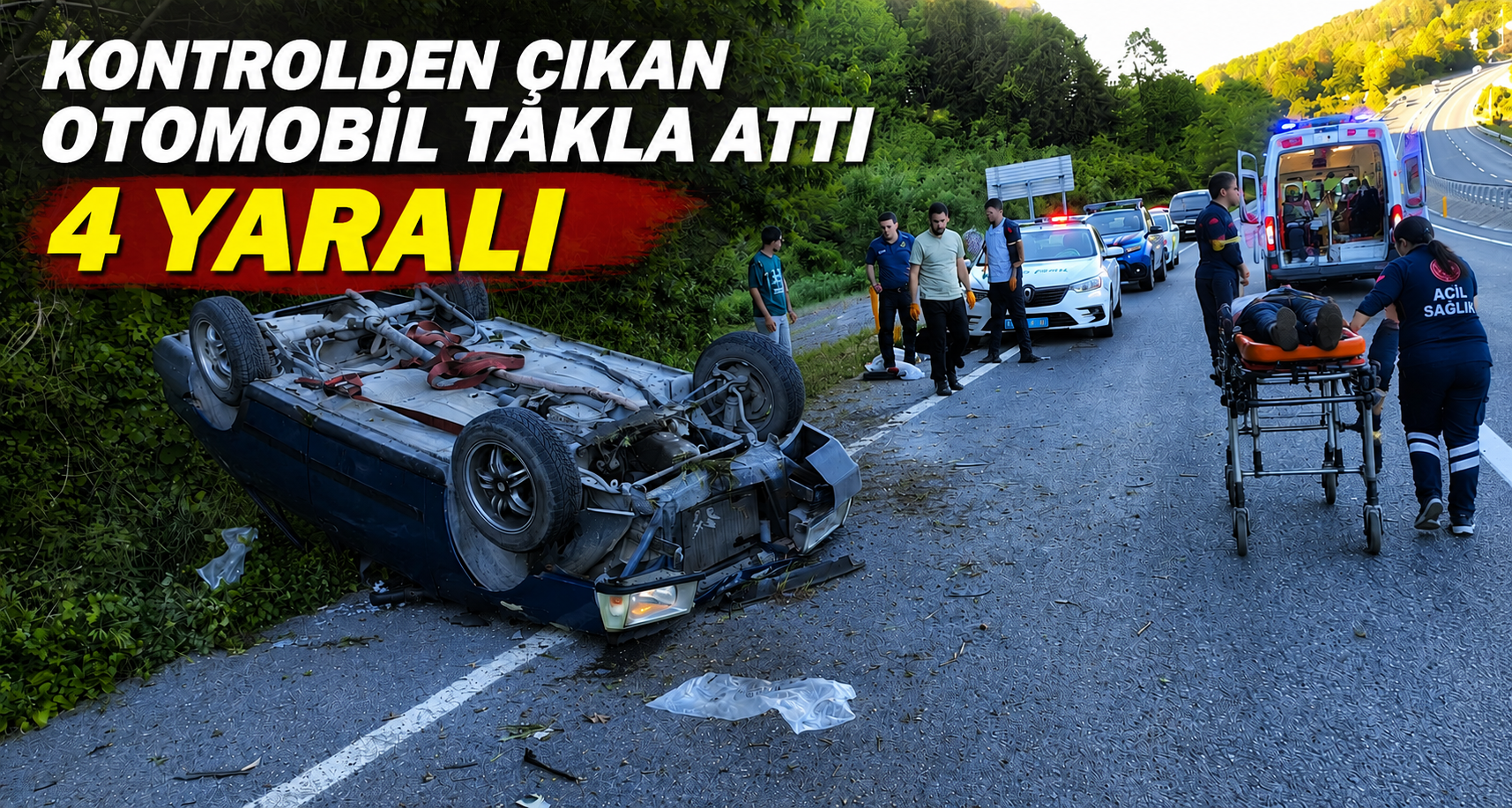 Kontrolden çıkan otomobil takla attı 4 yaralı