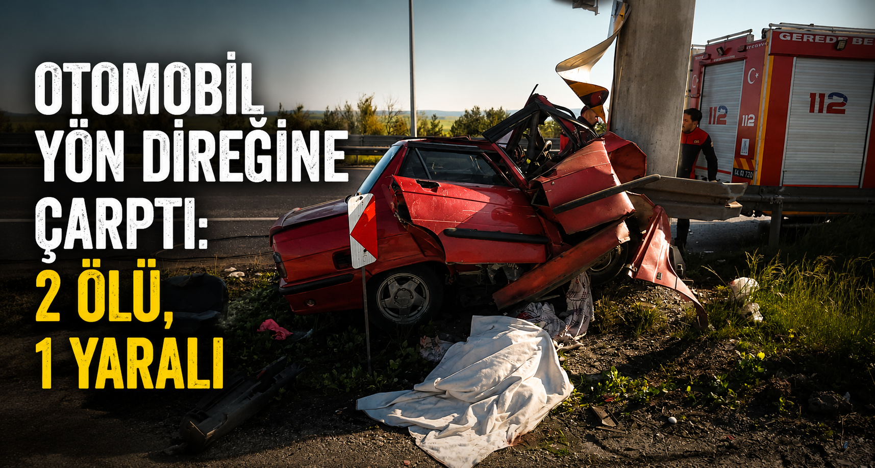 Otomobil yön direğine çarptı: 2 ölü, 1 yaralı