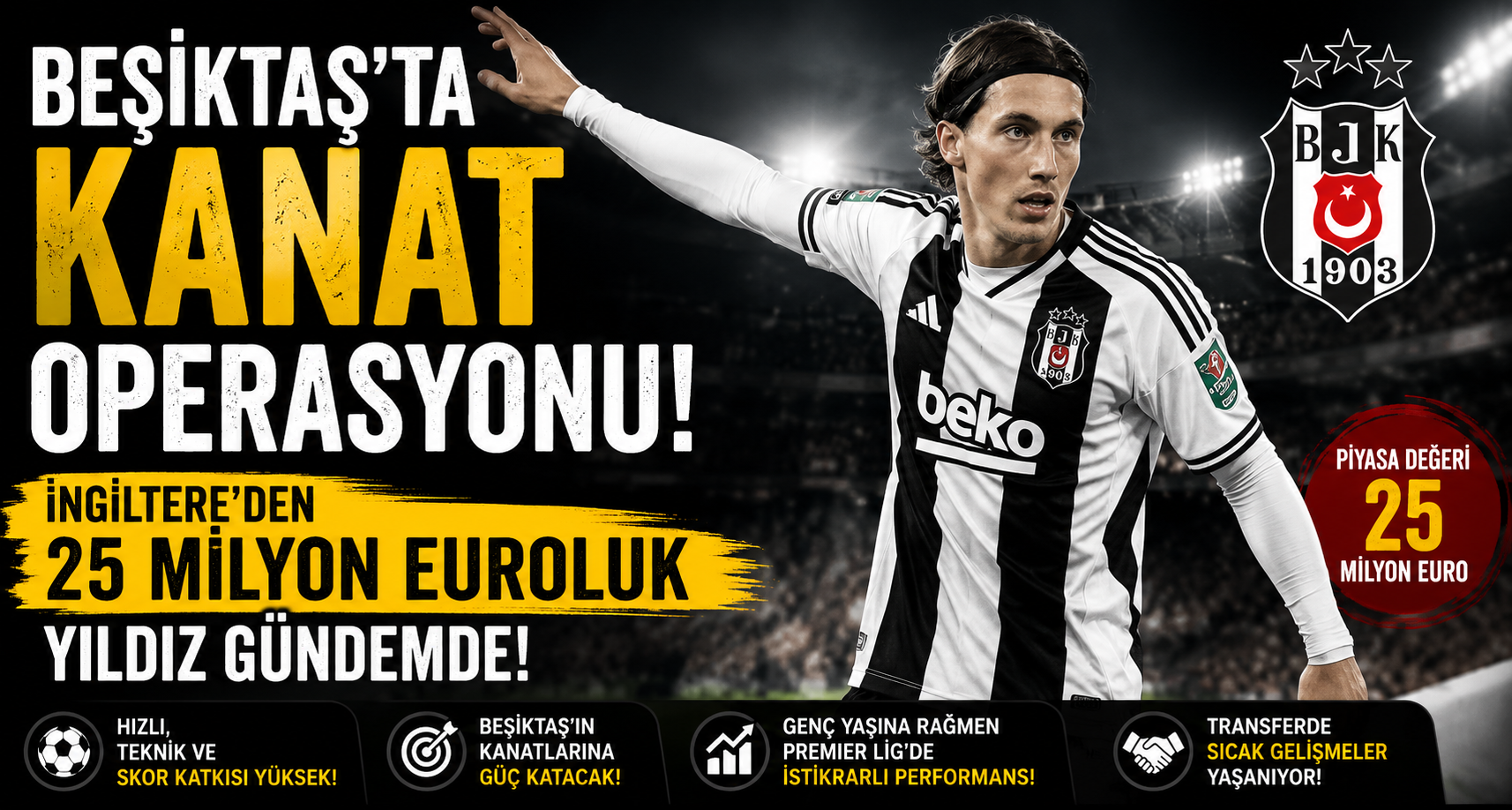 Beşiktaş'ta Kanat Operasyonu! İngiltere'den 25 Milyon Euroluk Yıldız Gündemde
