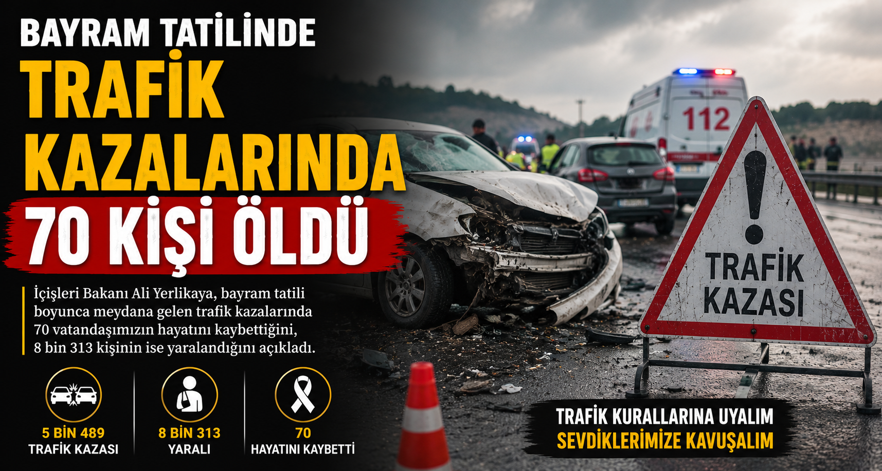 Bayram tatilindeki trafik kazalarında 70 kişi öldü