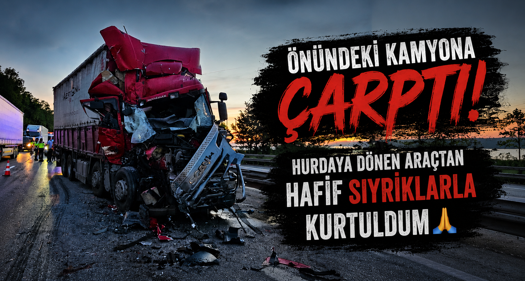 Önündeki Kamyona Çarptı, Hurdaya Dönen Araçtan Hafif Sıyrıklarla Kurtuldu