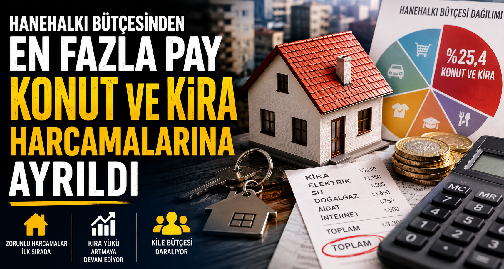 Hanehalkı bütçesinden en fazla pay konut ve kira harcamalarına ayrıldı