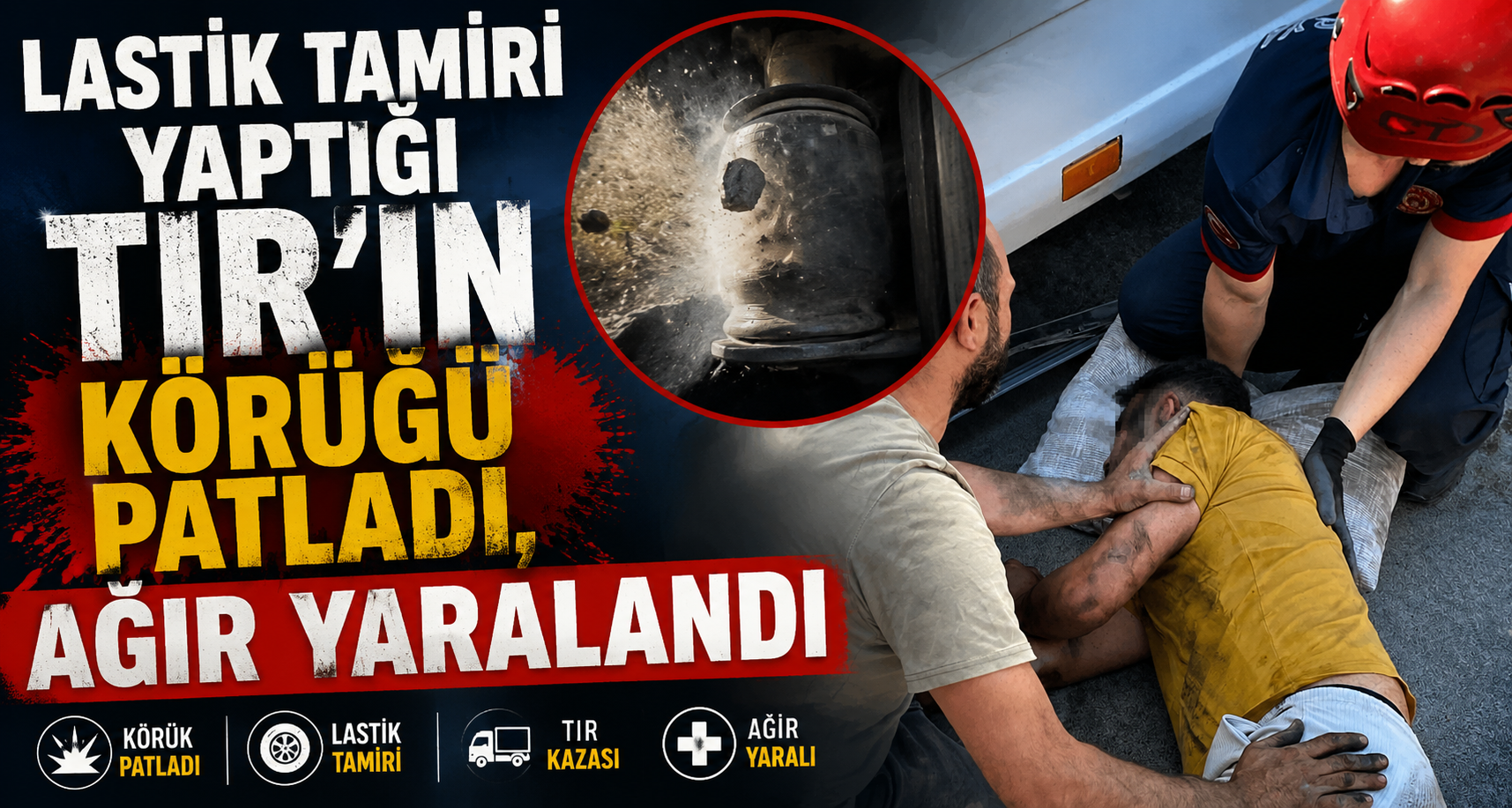 Lastik tamiri yaptığı TIR'ın körüğü patladı, ağır yaralandı