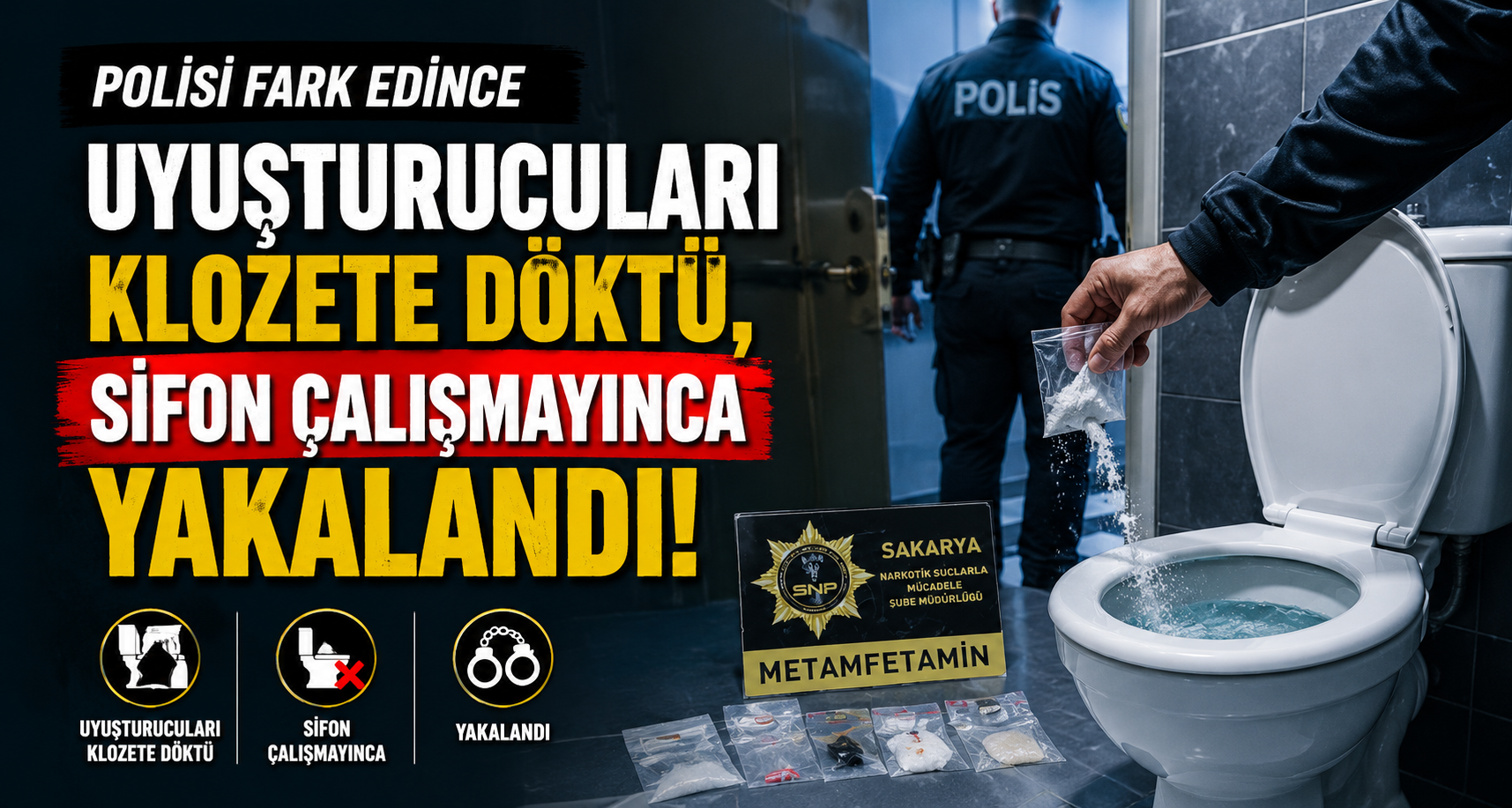 Polisi fark edince uyuşturucuları klozete döktü, sifon çalışmayınca yakalandı