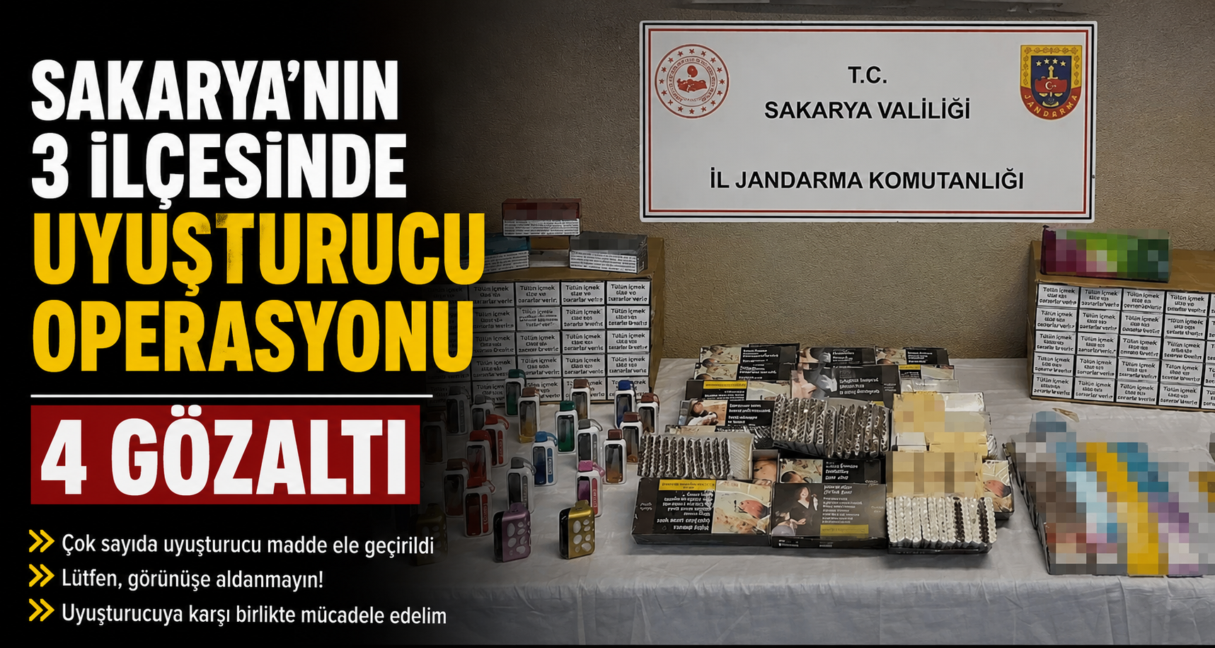 Sakarya’nın 3 ilçesinde uyuşturucu operasyonu: 4 gözaltı
