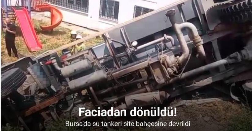 Su tankeri site bahçesine devrildi