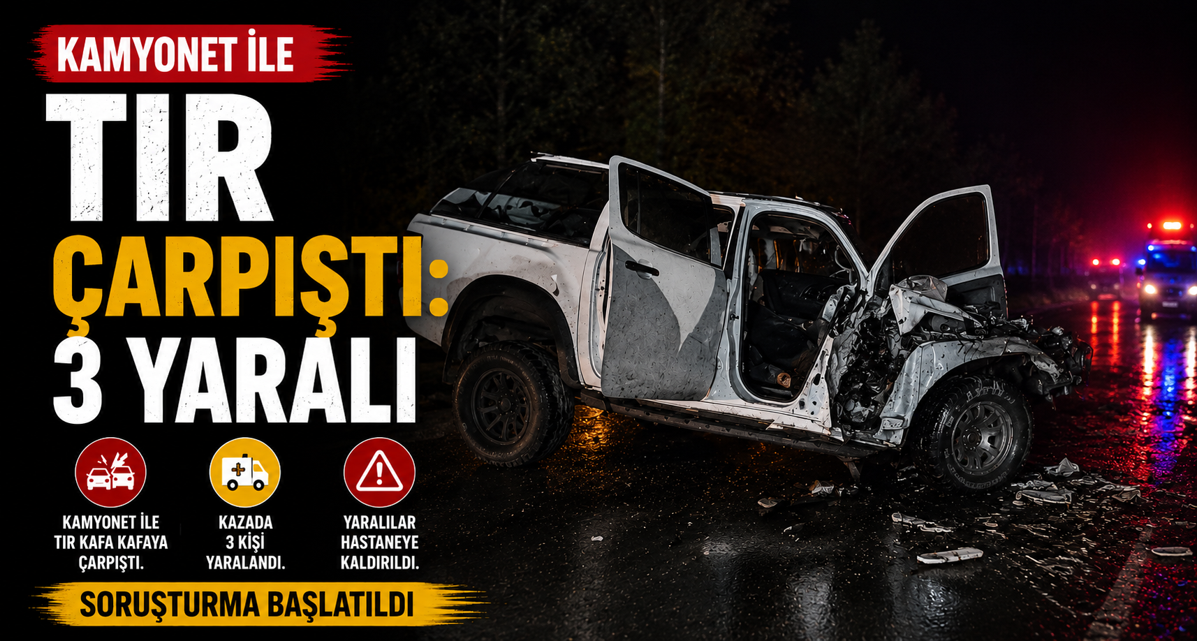 Kamyonet ile TIR çarpıştı: 3 yaralı