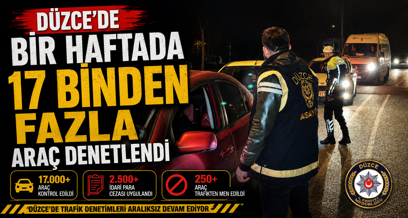 Düzce'de Bir Haftada 17 Binden Fazla Araç Denetlendi