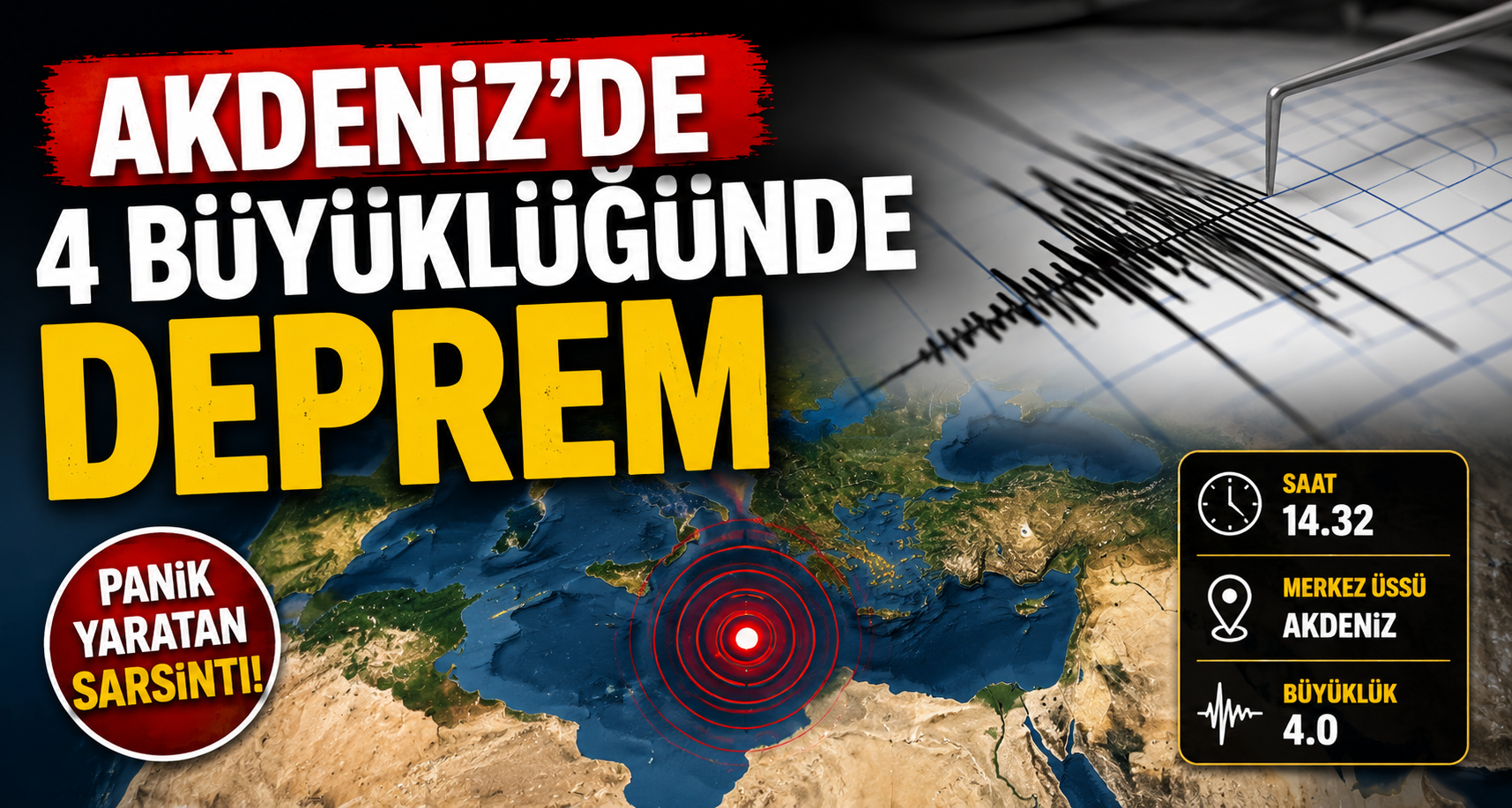 Akdeniz'de 4 büyüklüğünde deprem