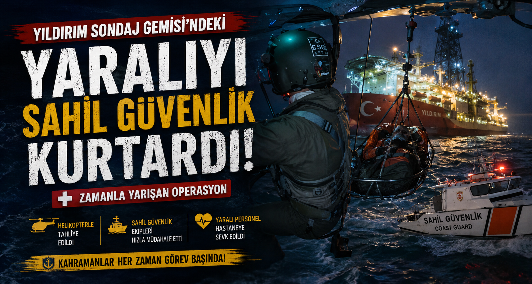 Yıldırım Sondaj Gemisi’ndeki yaralıyı Sahil Güvenlik kurtardı
