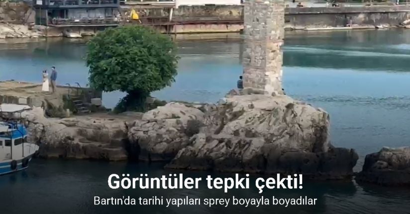 Tarihi yapıları sprey boyayla boyadılar