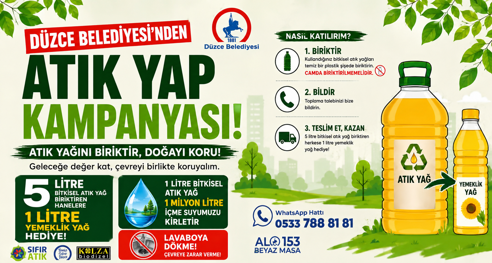 Düzce Belediyesi’nden atık yağ kampanyası