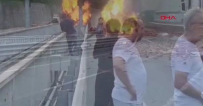 Bariyerlere çarpan kamyon alev alev yandı; 1 ölü